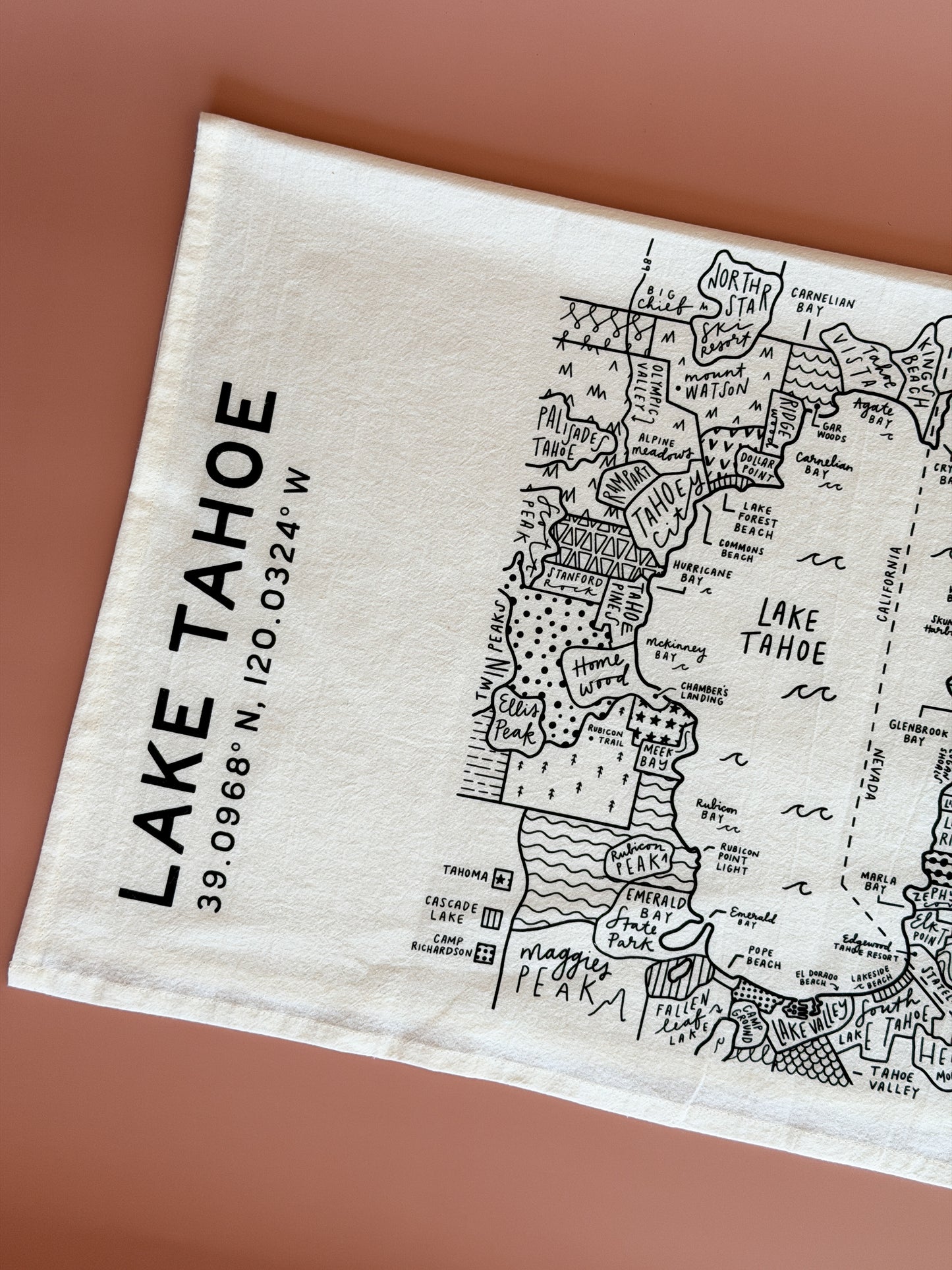 Lake Tahoe Map Tea Towel