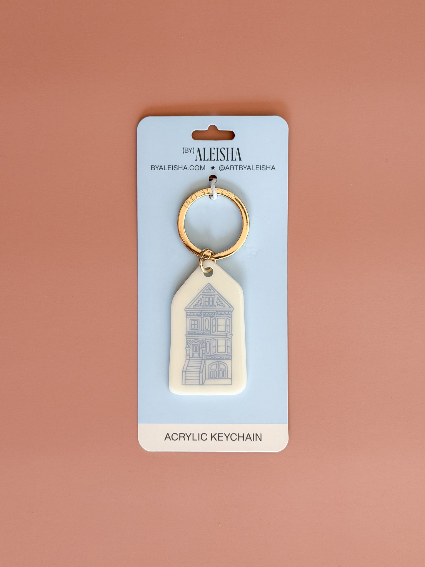 Painted Lady house San Francisco souvenir keychain with gold engraved keyring
