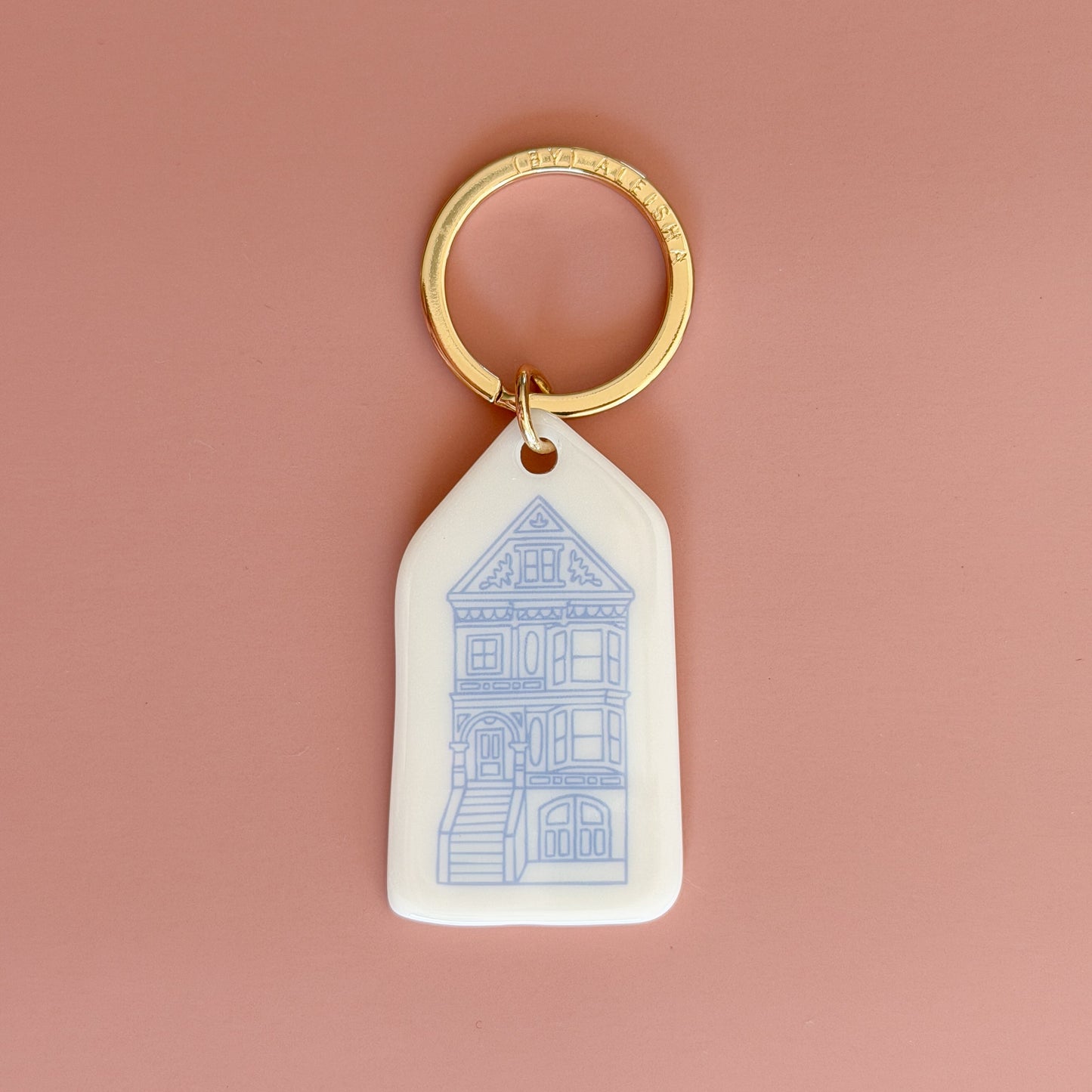 San Francisco Painted Lady keychain with hand-illustrated acrylic charm