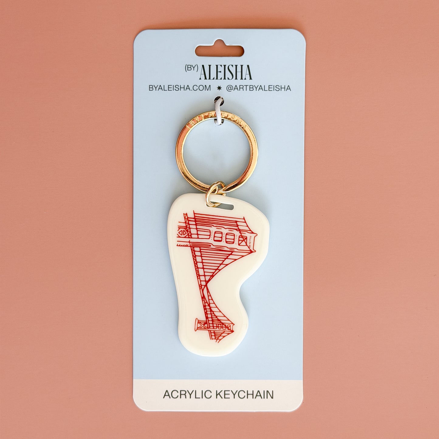 Golden Gate Bridge San Francisco souvenir keychain with gold engraved keyring
