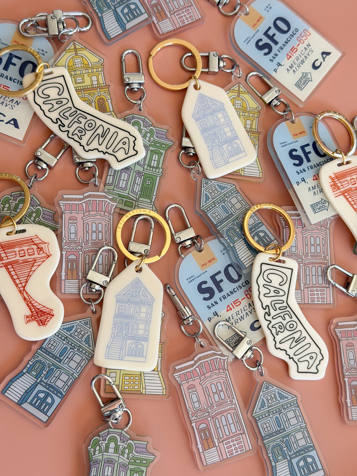 California travel gift keychain with minimalist state outline