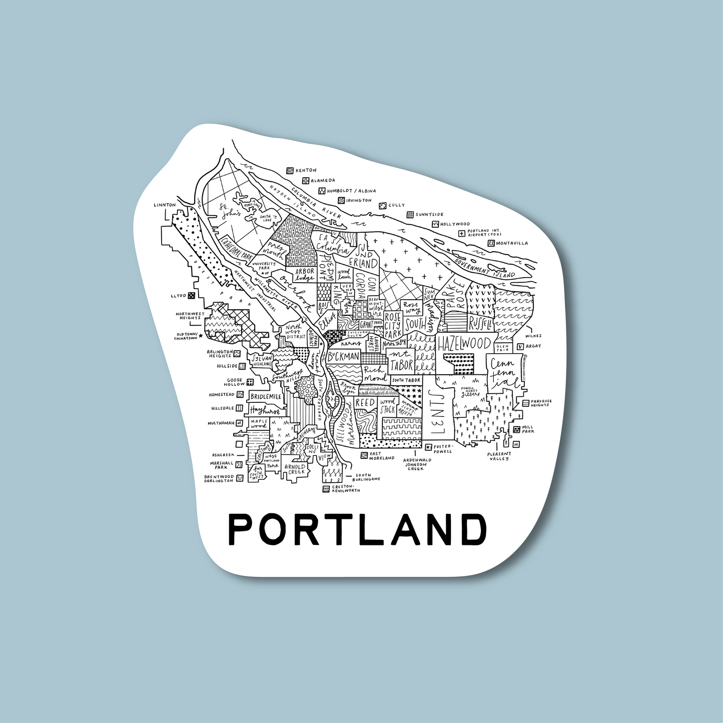 Portland Neighborhood Map Sticker