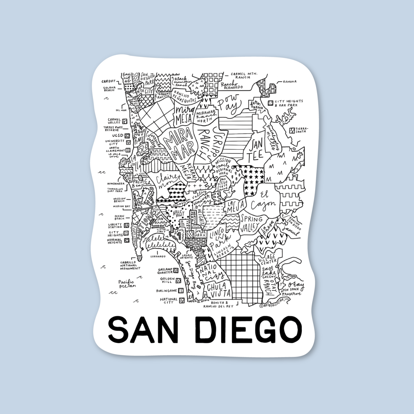 San Diego Neighborhood Map Sticker