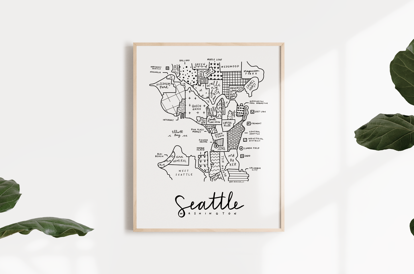 Seattle Neighborhood Map Print