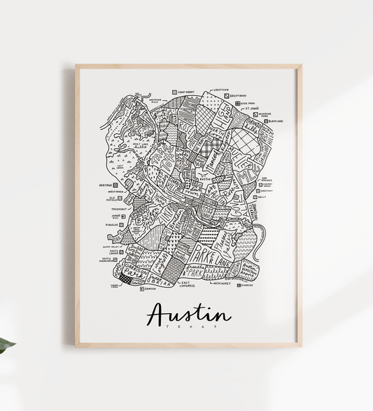 Austin, Texas Neighborhood Map Print