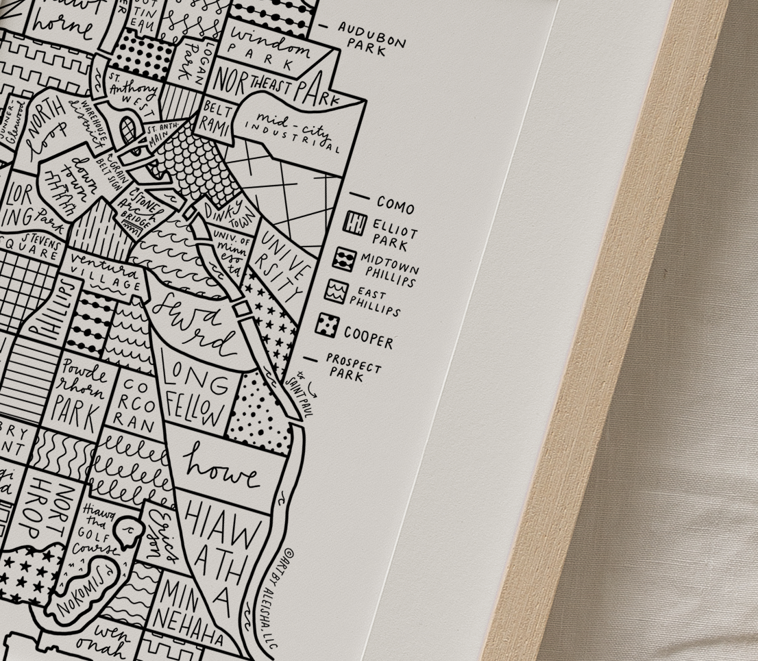 Community Map Print Minneapolis Neighborhood Map Print – (BY) ALEISHA