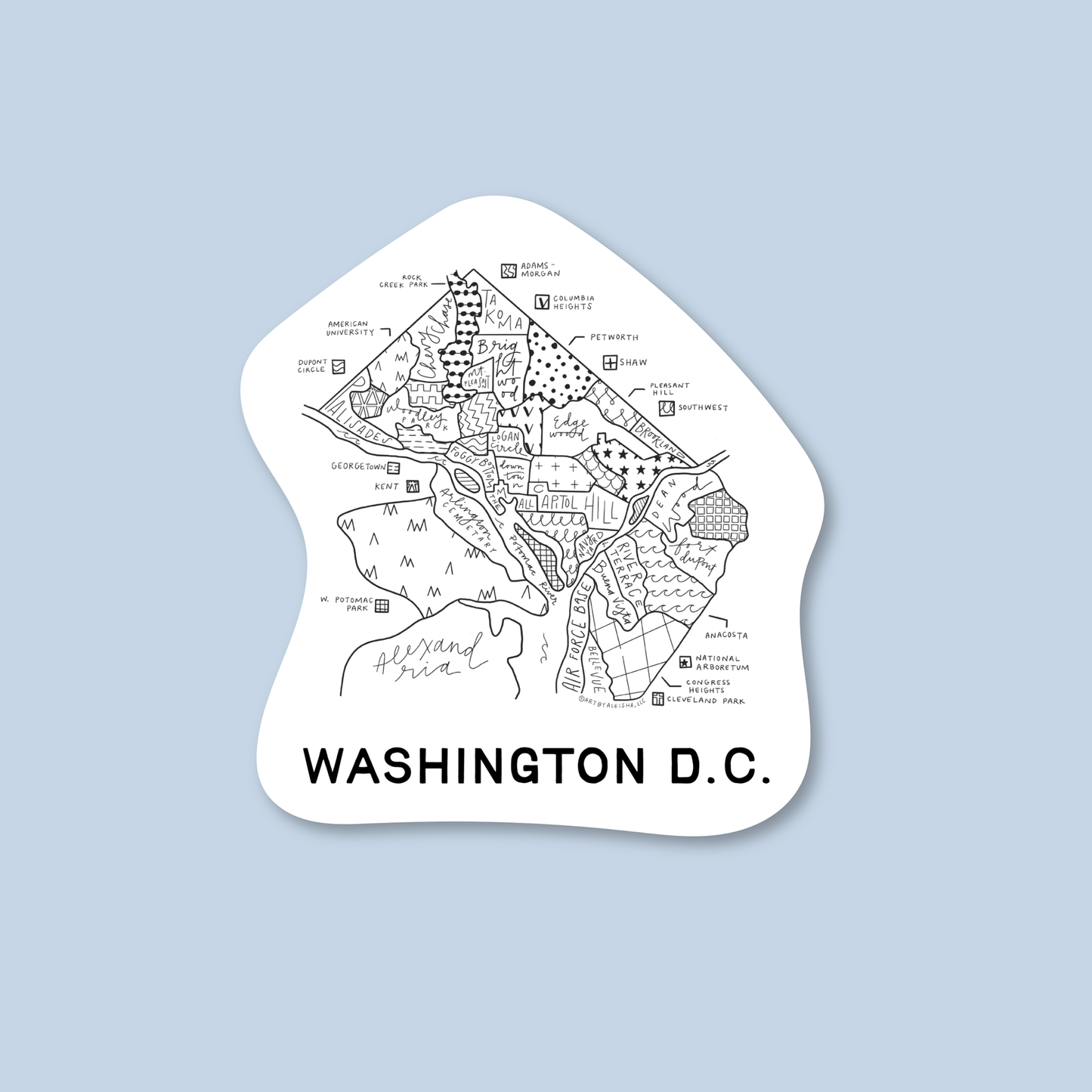 Washington D.C. Neighborhood Map Sticker