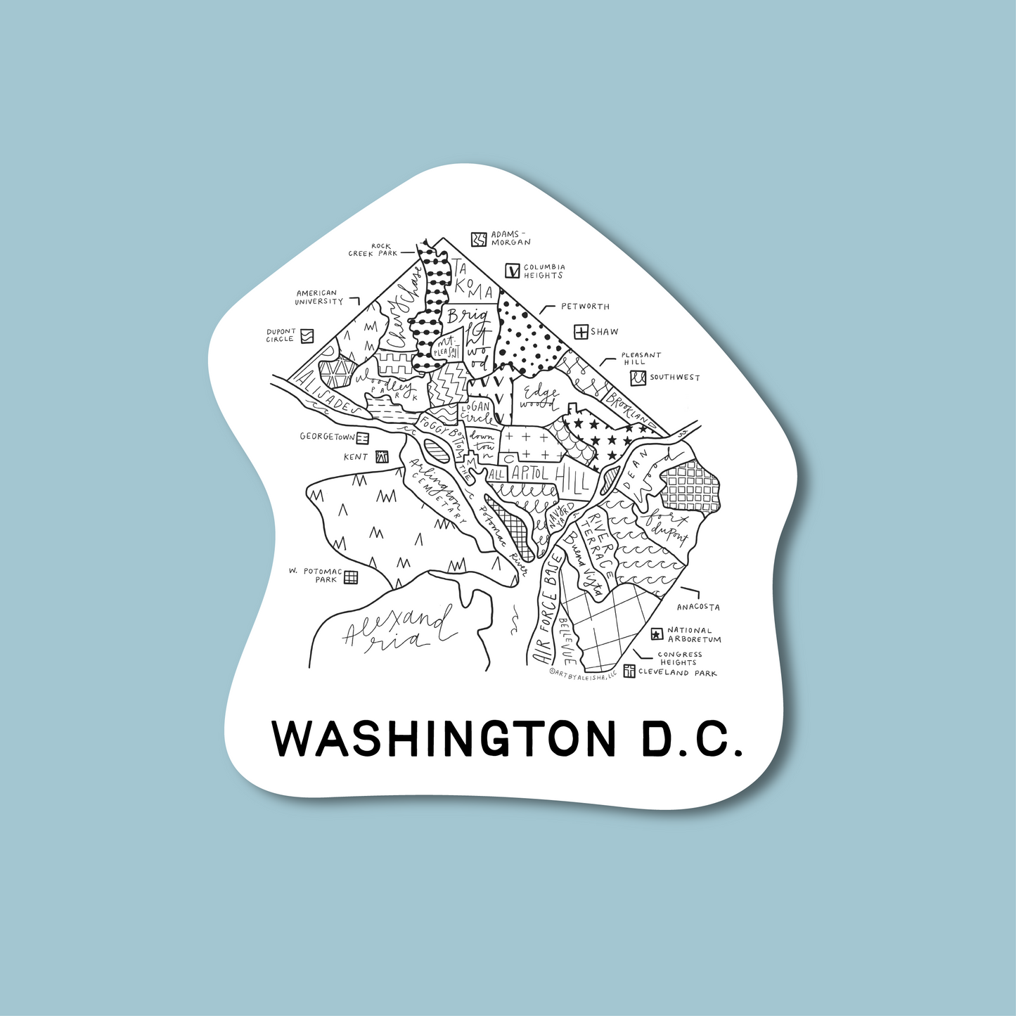 Washington D.C. Neighborhood Map Sticker