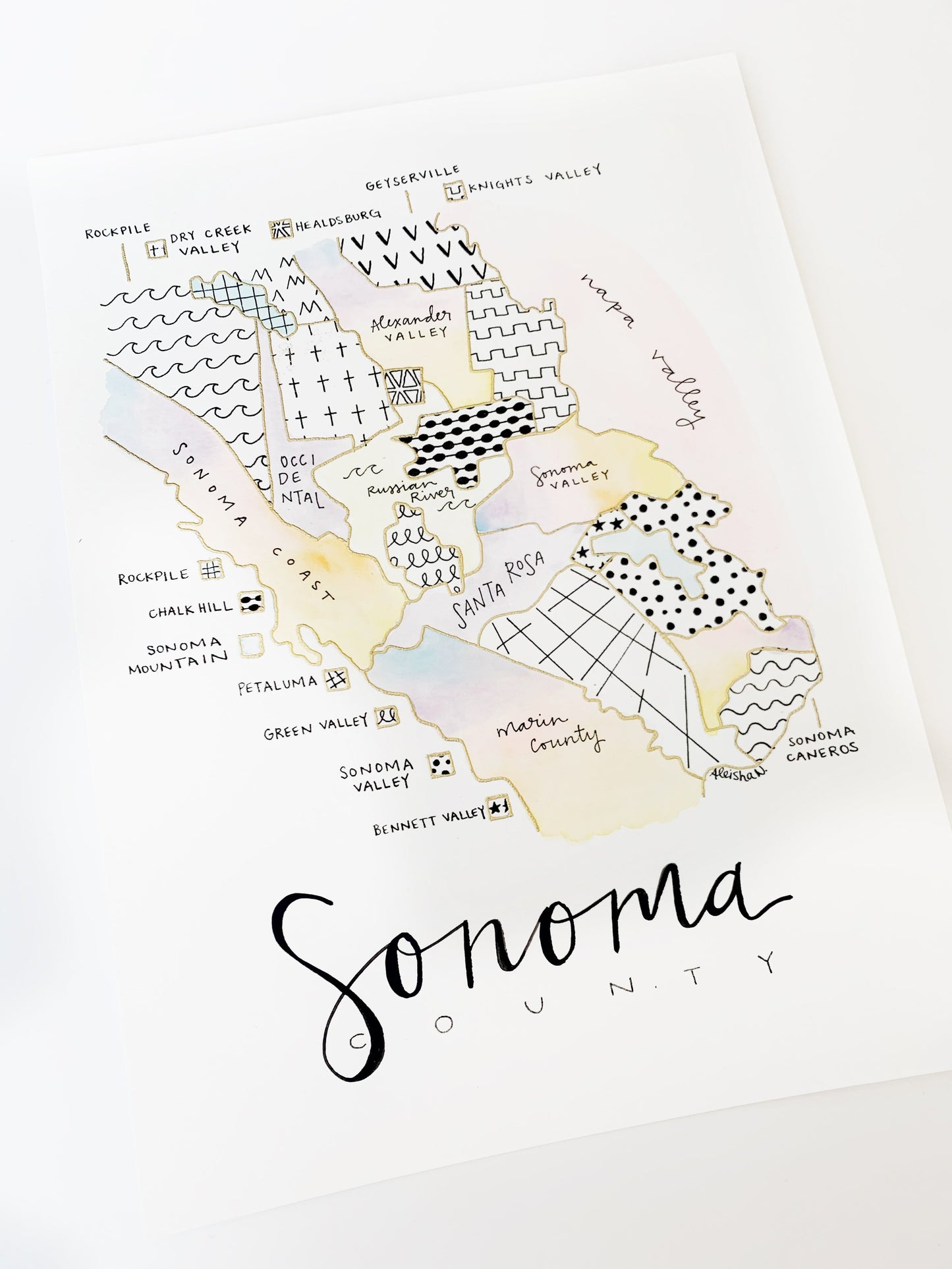 Hand Painted Sonoma, CA Map
