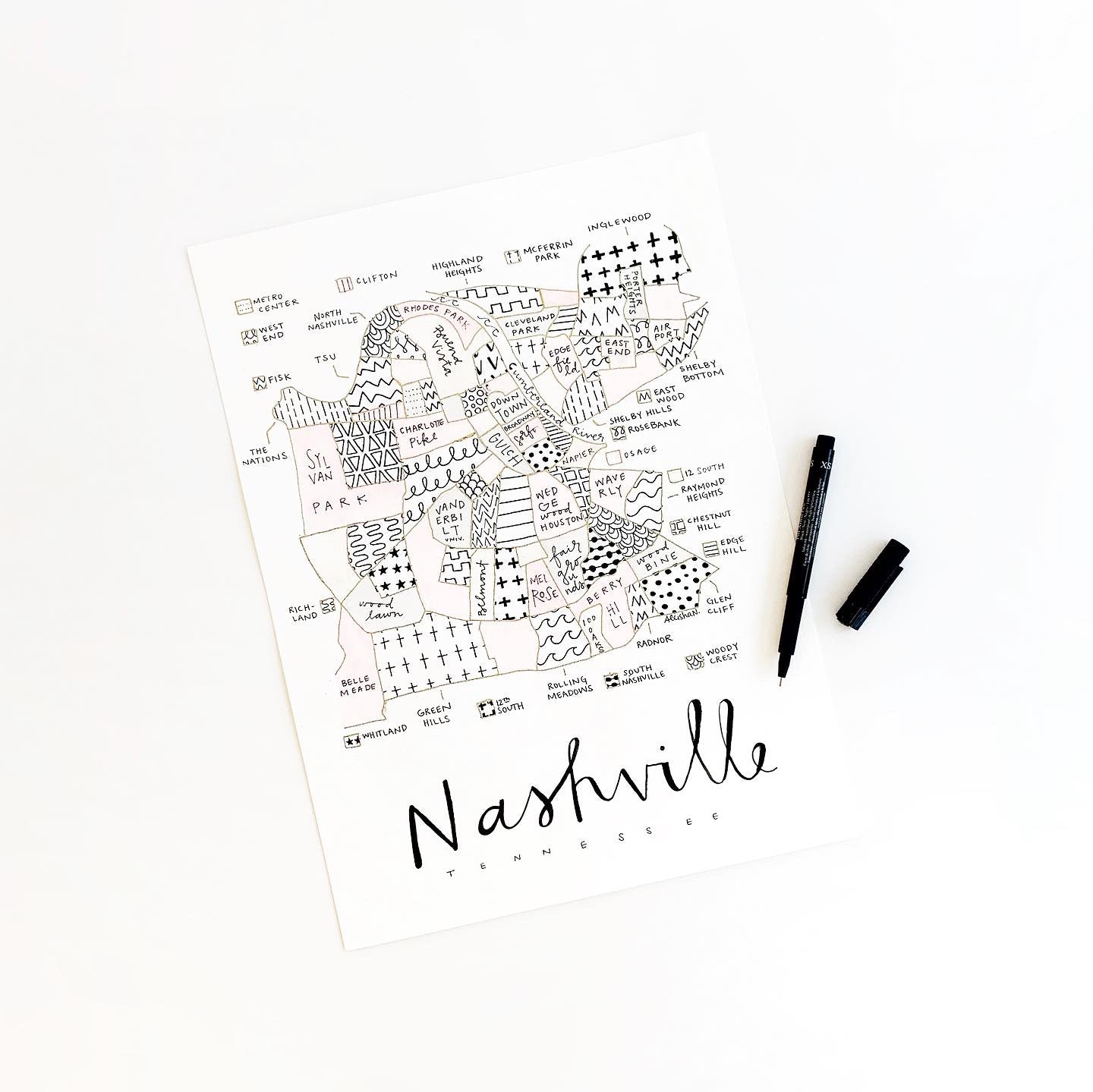 Hand Painted Nashville Map