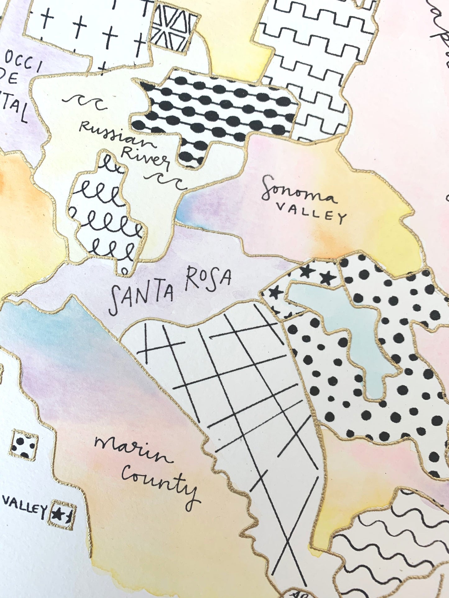 Hand Painted Sonoma, CA Map