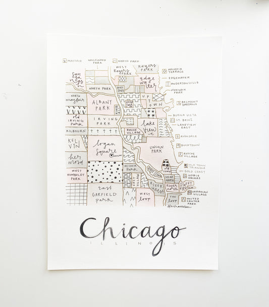 Hand Painted Chicago Map