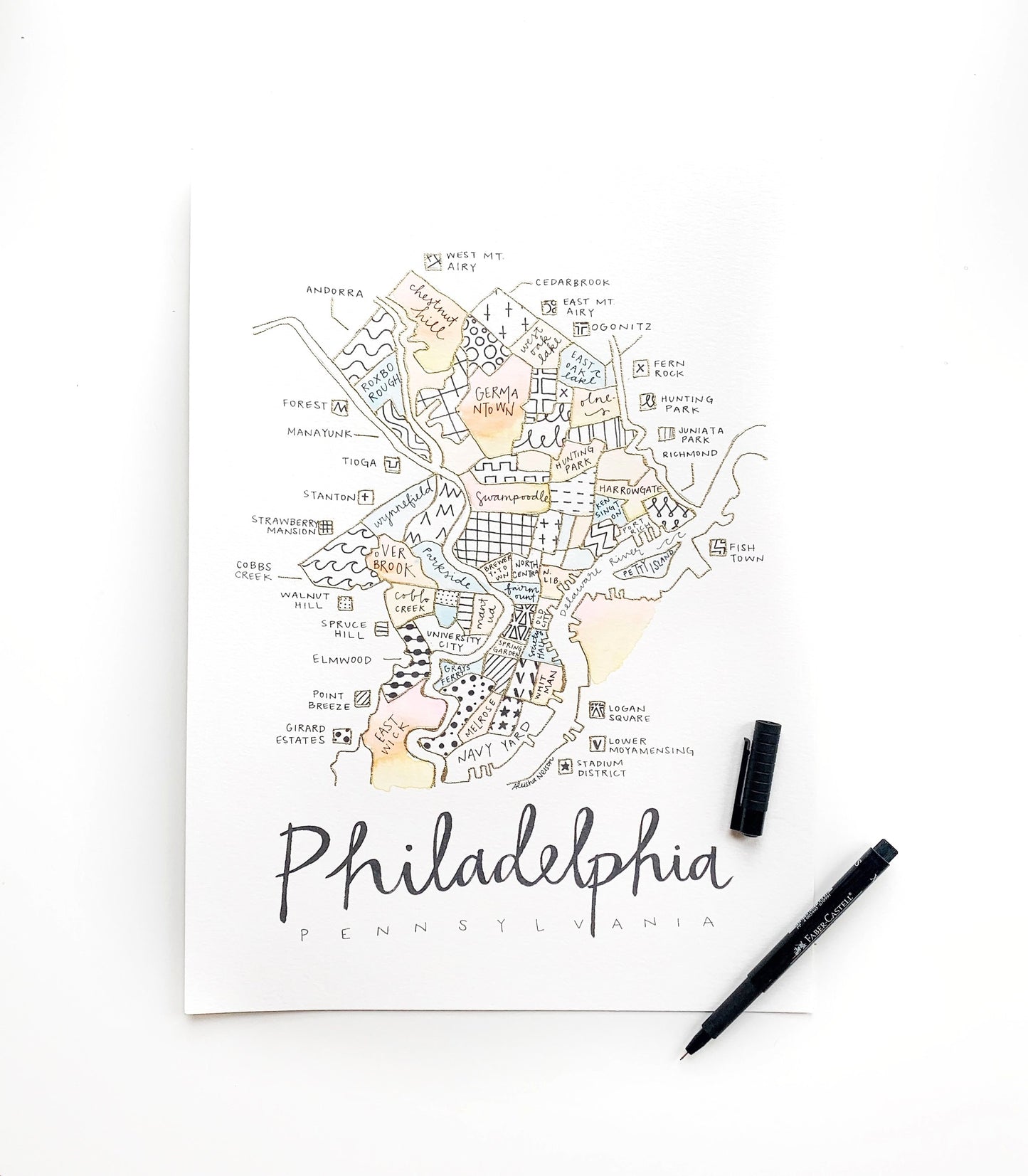 Hand Painted Philadelphia Map
