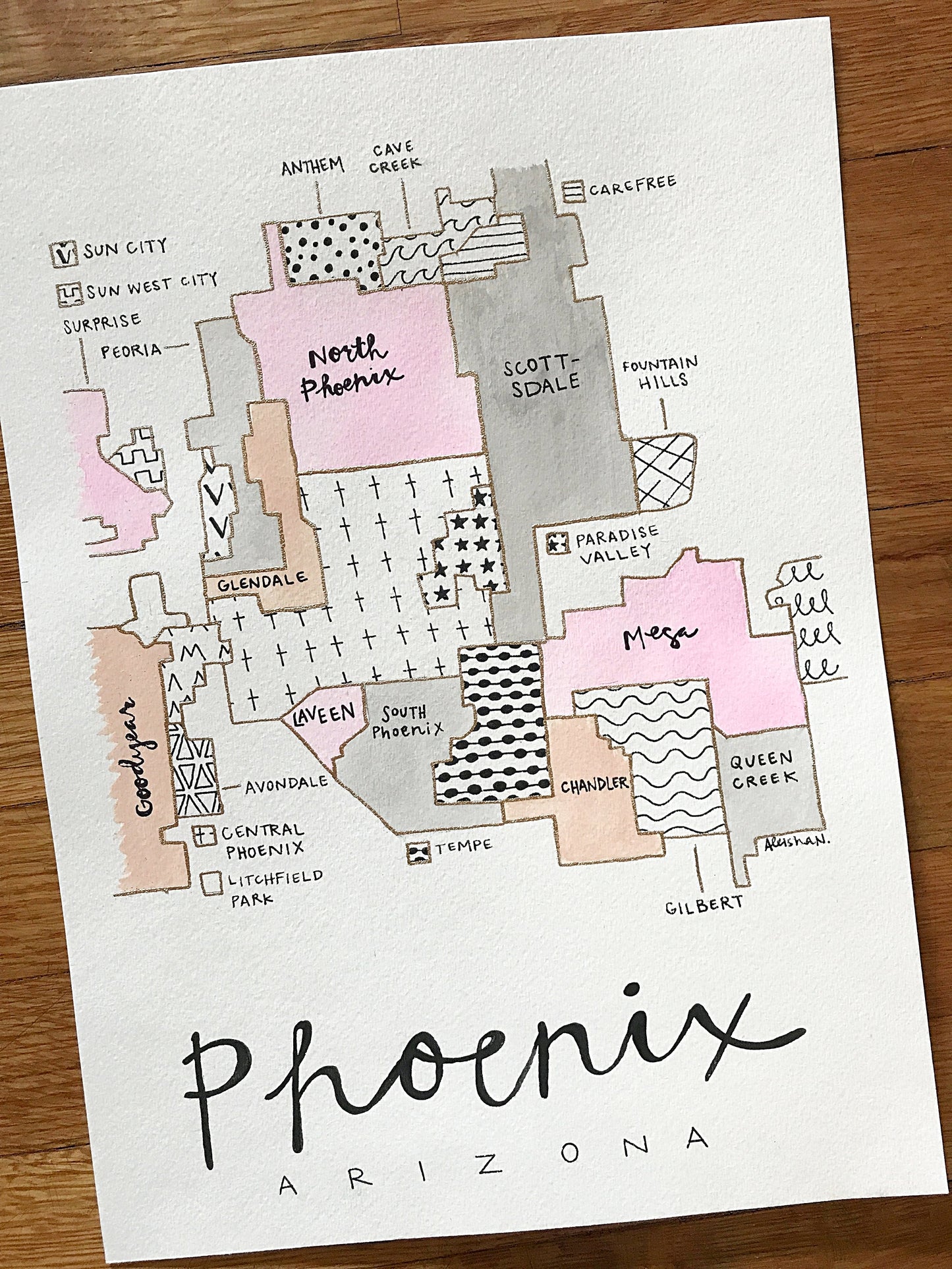 Hand Painted Phoenix Map