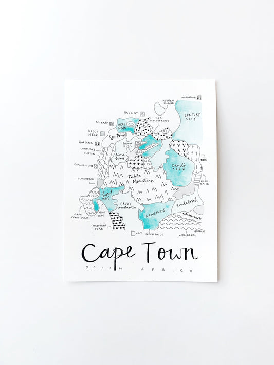Hand Painted Cape Town, South Africa Map