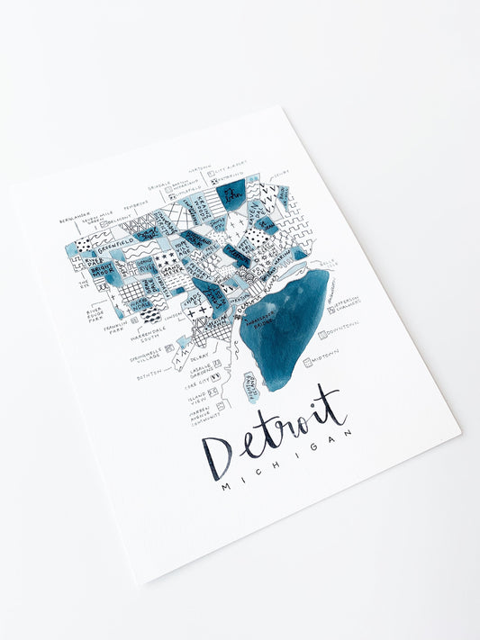Hand Painted Detroit Map