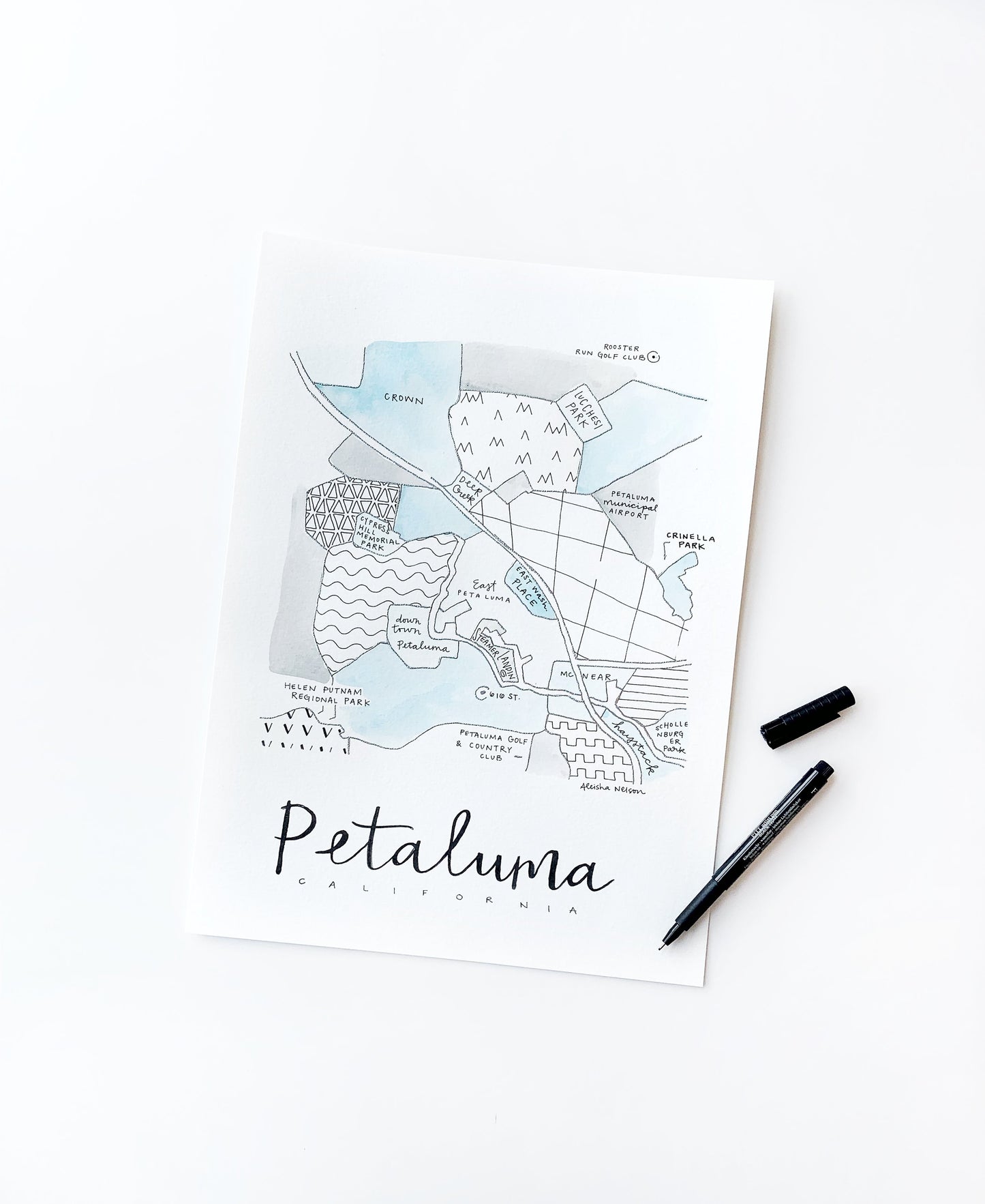 Hand Painted Petaluma, CA Map