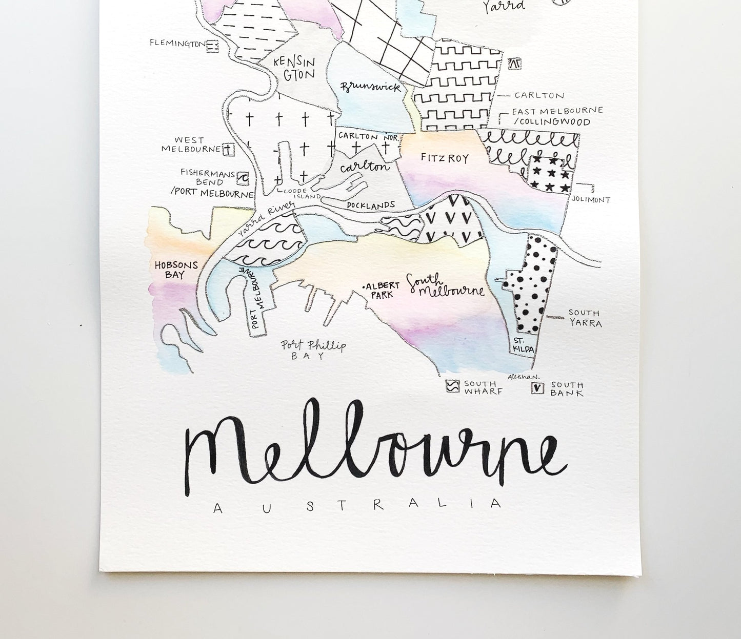 Hand Painted Melbourne, Australia Map