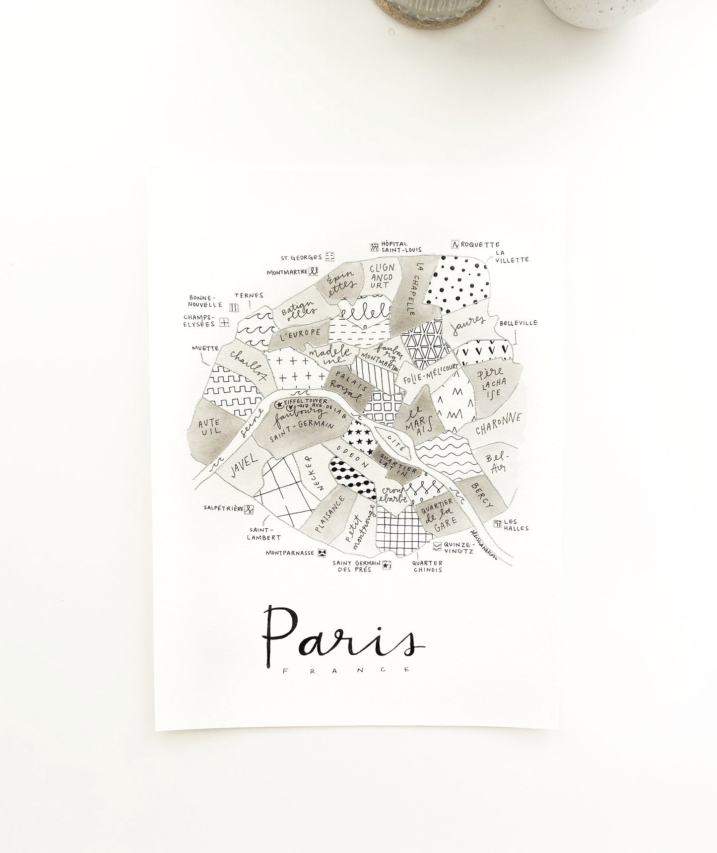Hand Painted Paris, France Map