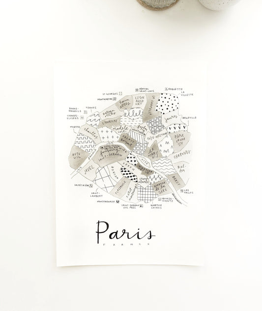 Hand Painted Paris, France Map