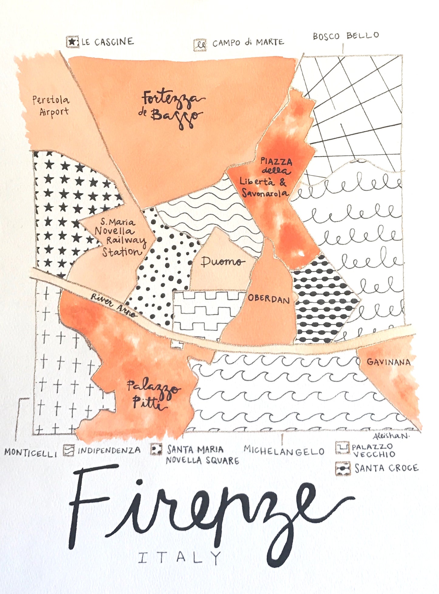 Hand Painted Florence Map