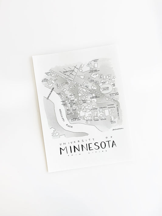 Hand Painted University of Minnesota Campus Map