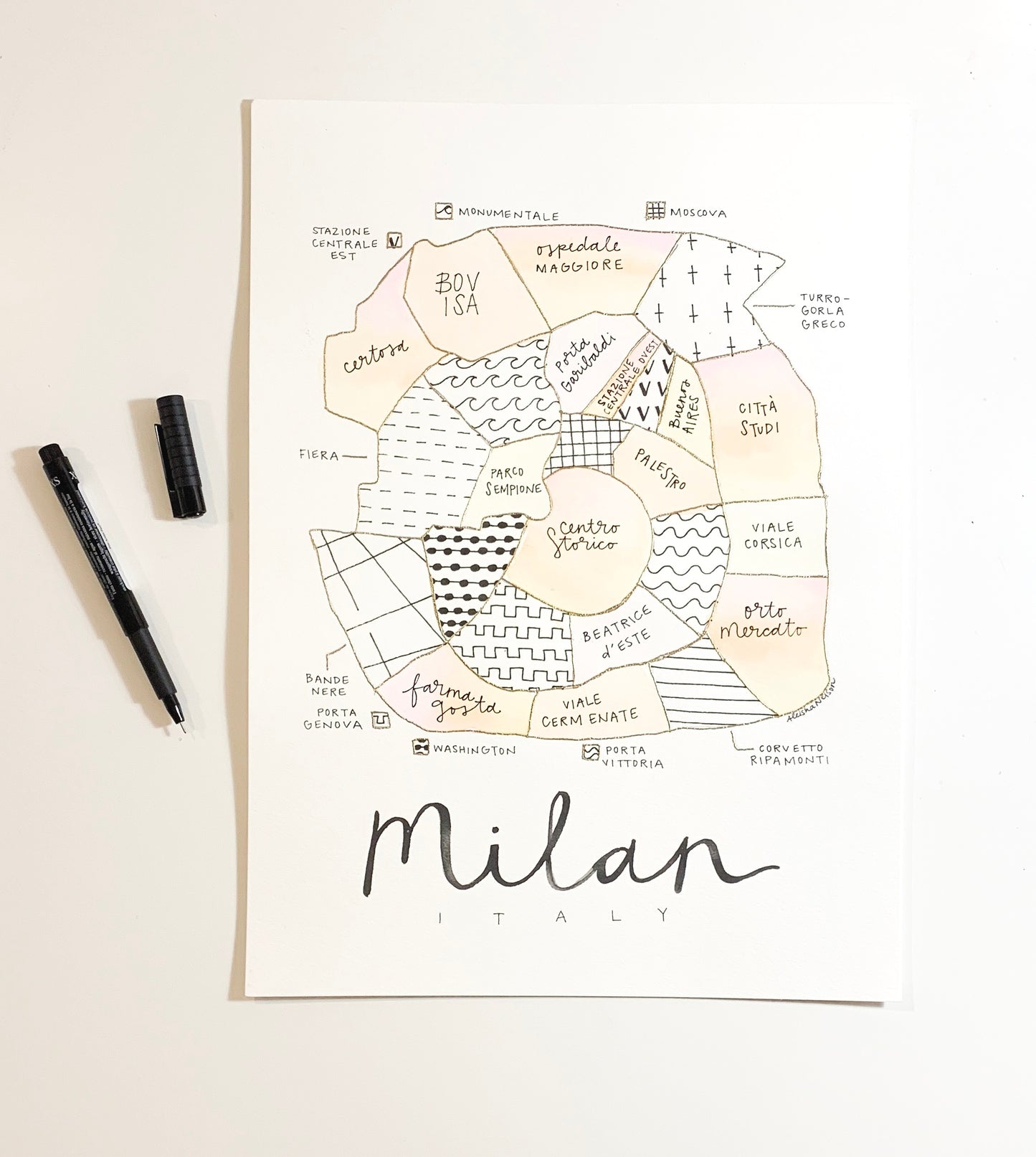 Hand Painted Milan Map