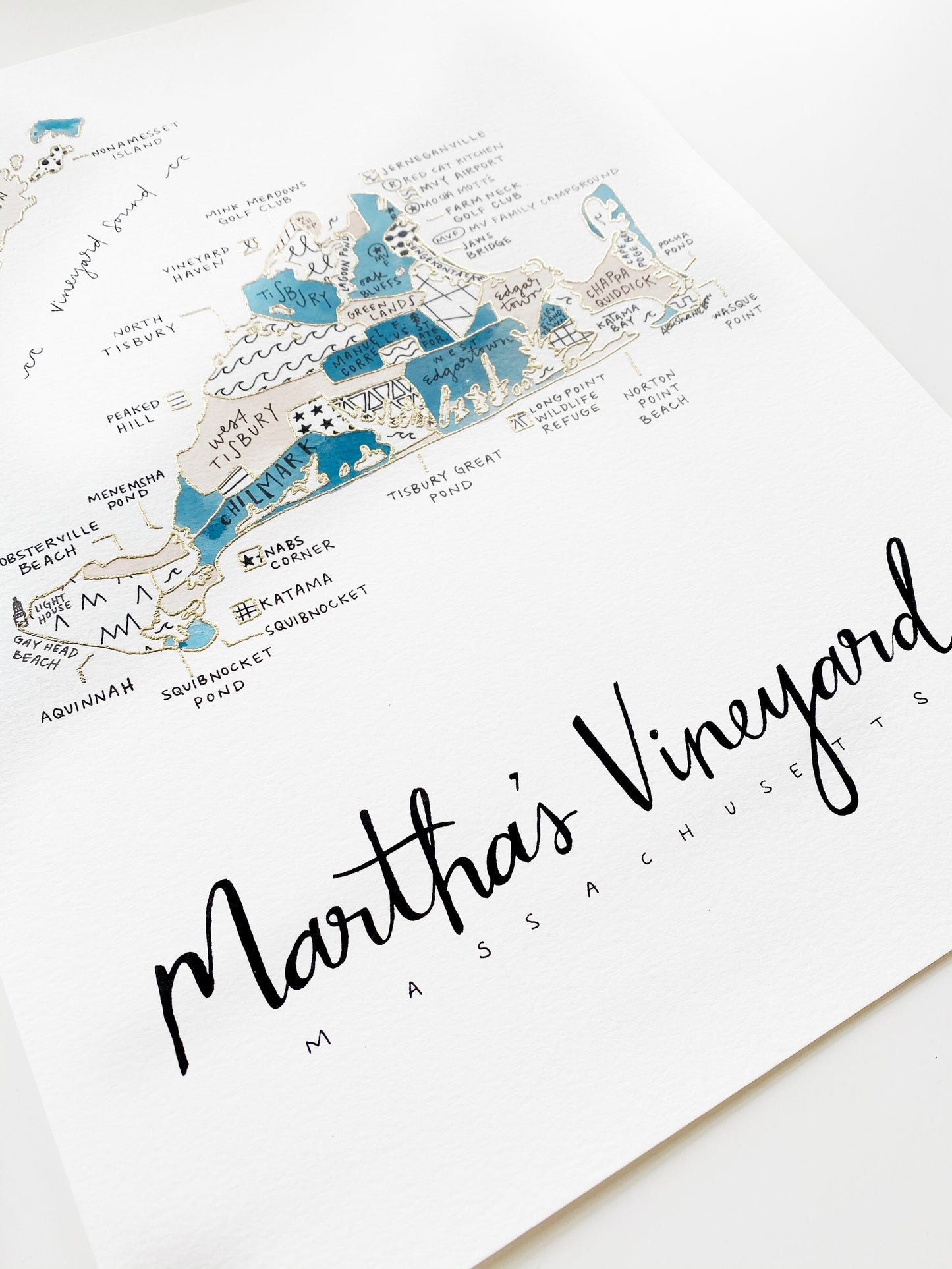 Hand Painted Martha's Vineyard Map