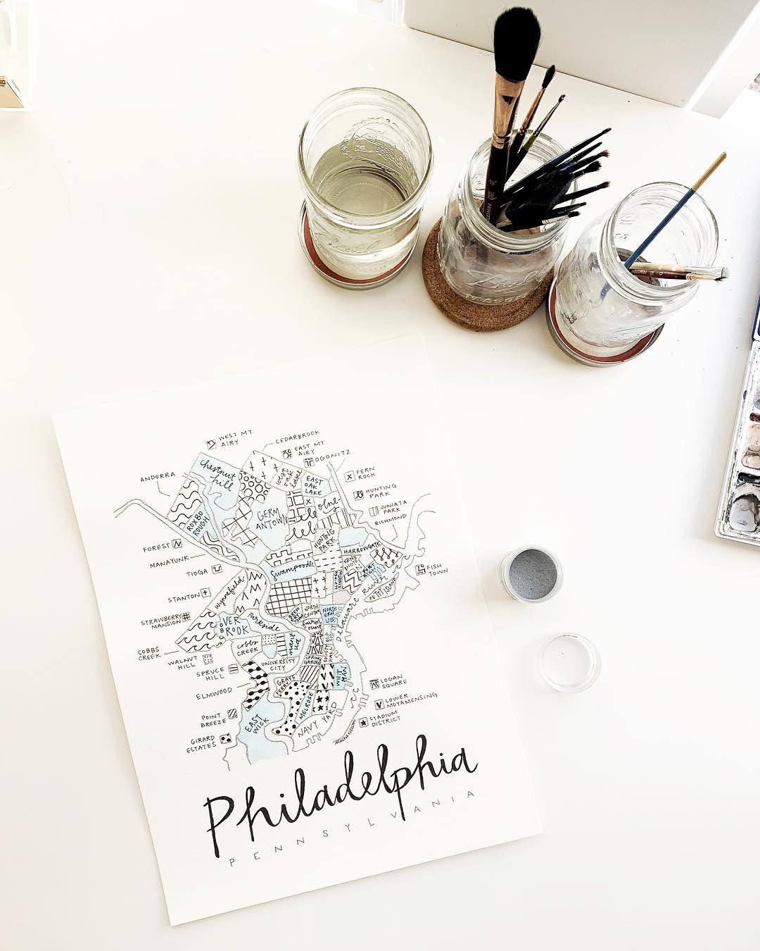 Hand Painted Philadelphia Map