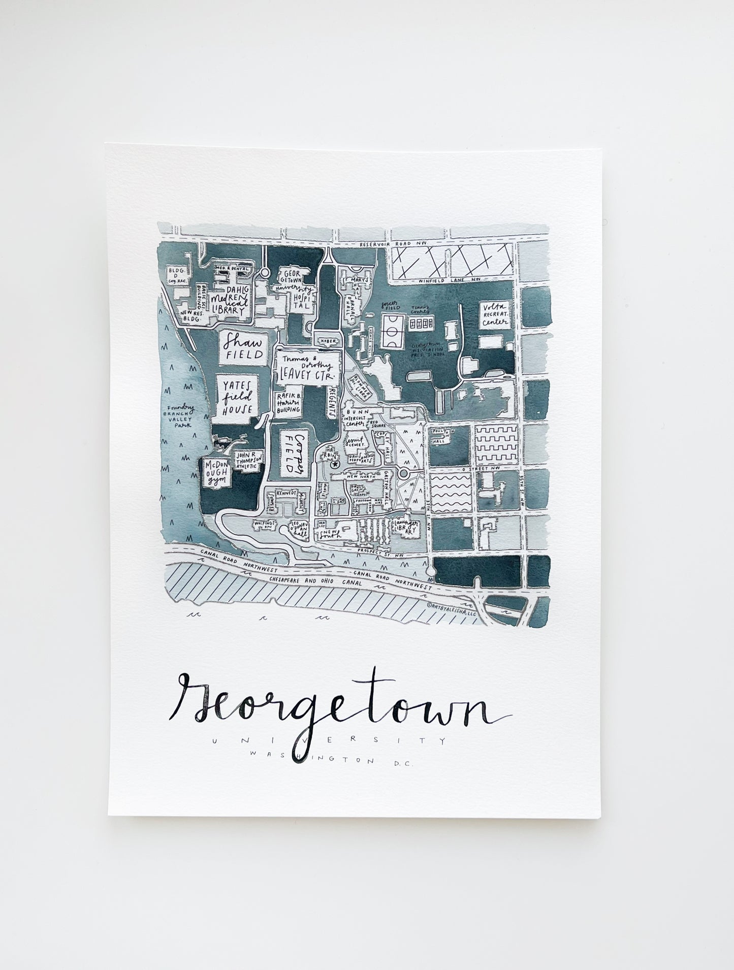 Hand Painted Georgetown University Campus Map