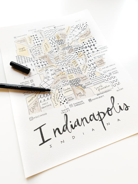 Hand Painted Indianapolis Map