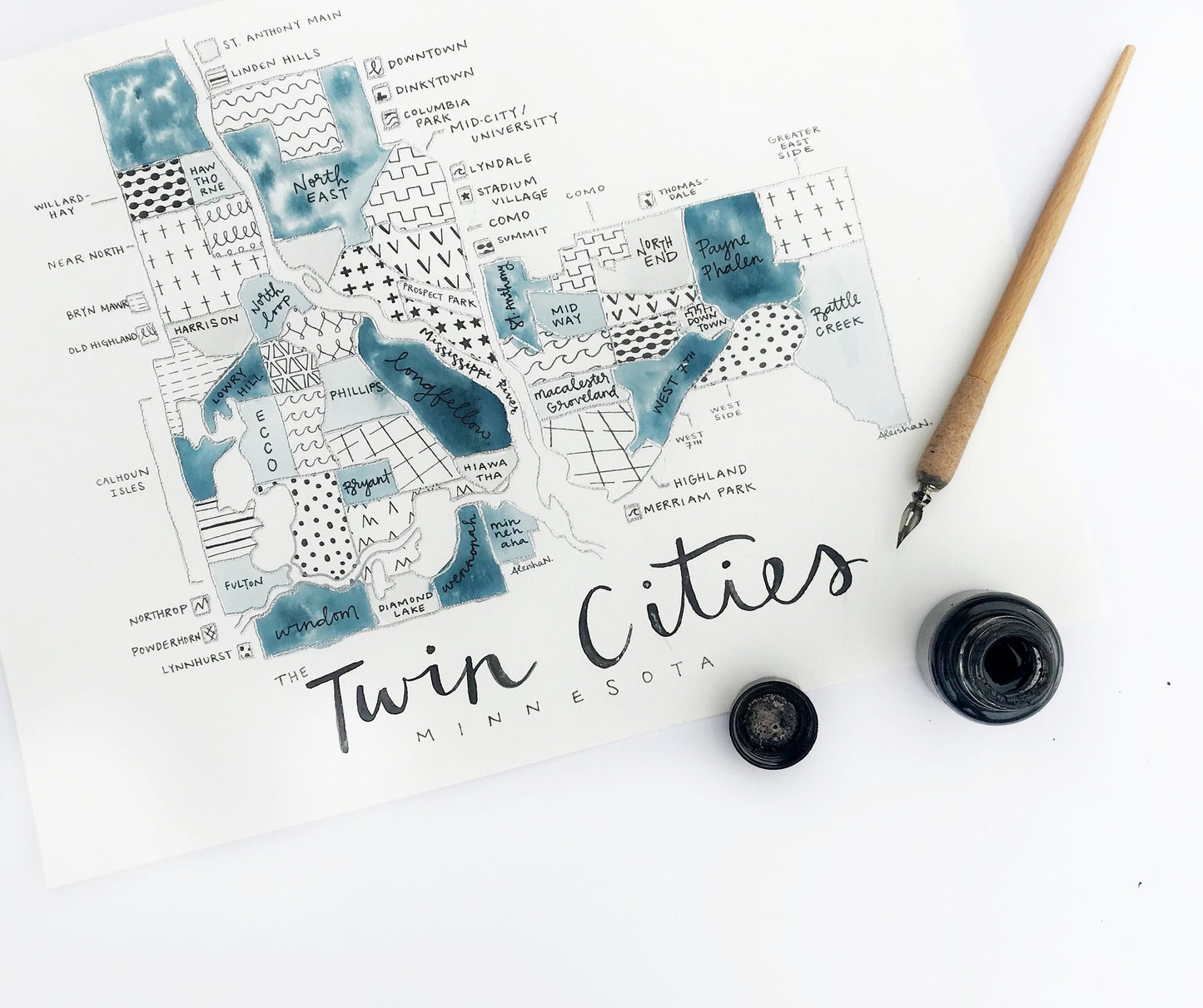 Hand Painted Twin Cities, MN Map