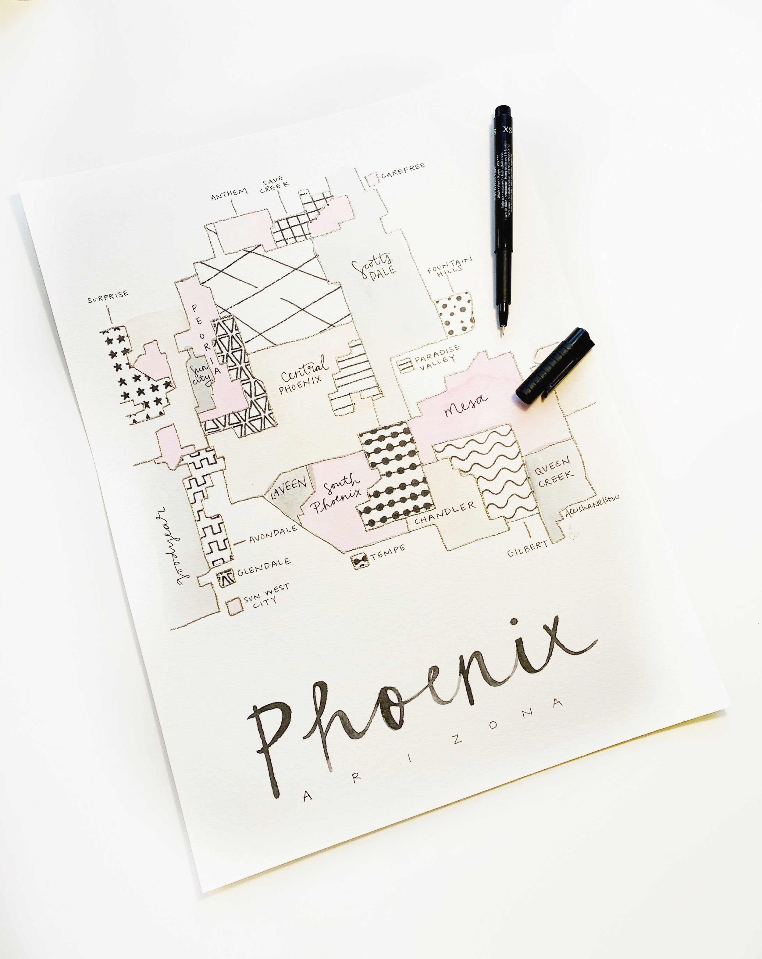 Hand Painted Phoenix Map – (BY) ALEISHA