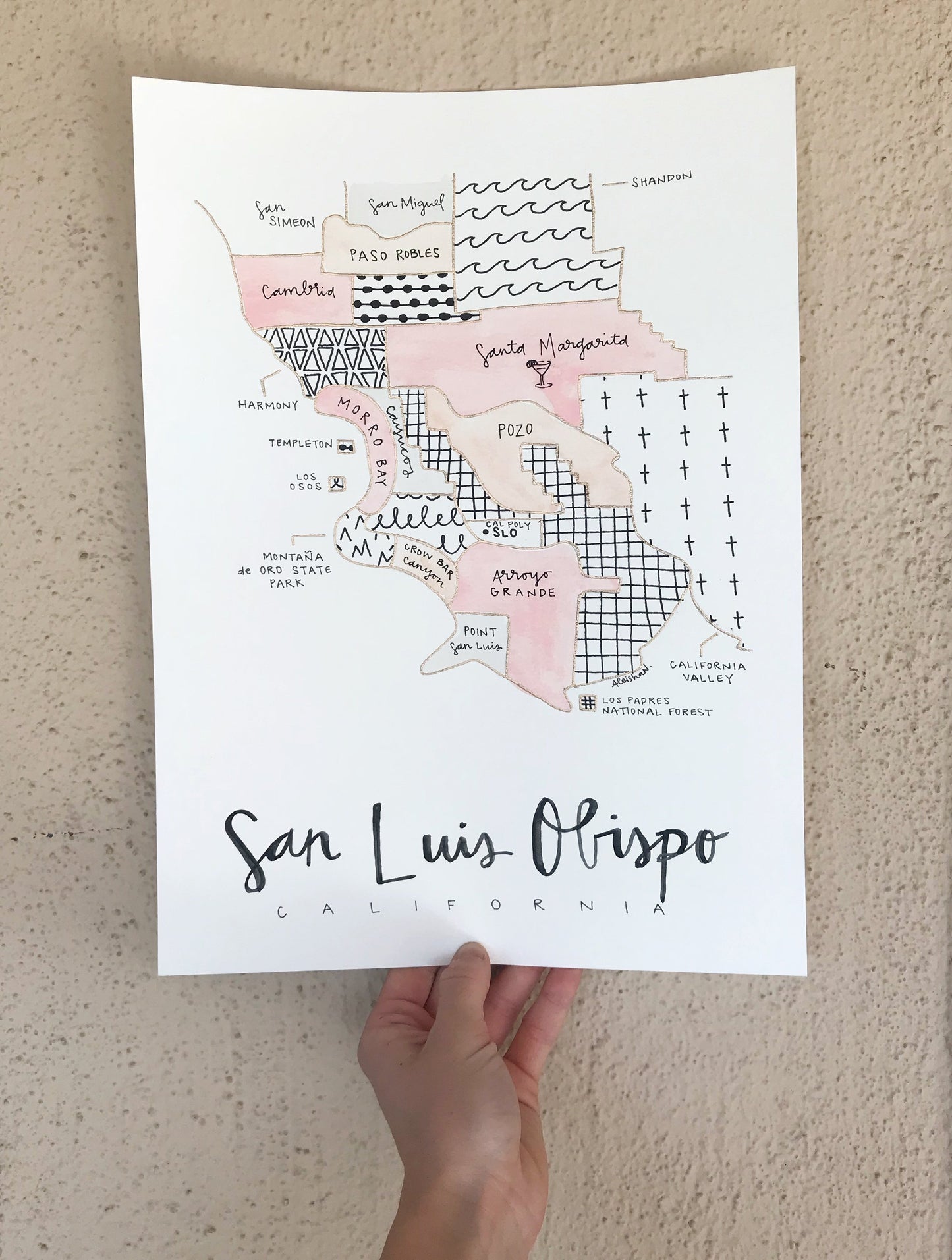 Hand Painted San Luis Obispo, CA Map