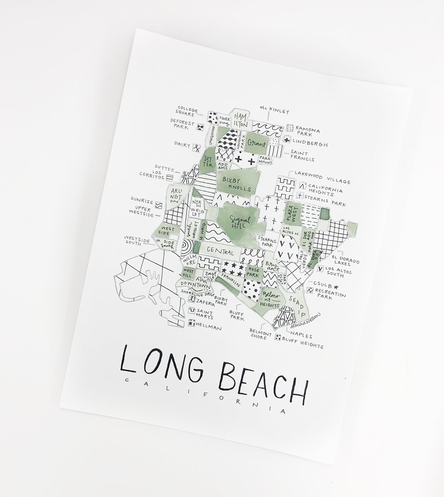 Hand Painted Long Beach, CA Map