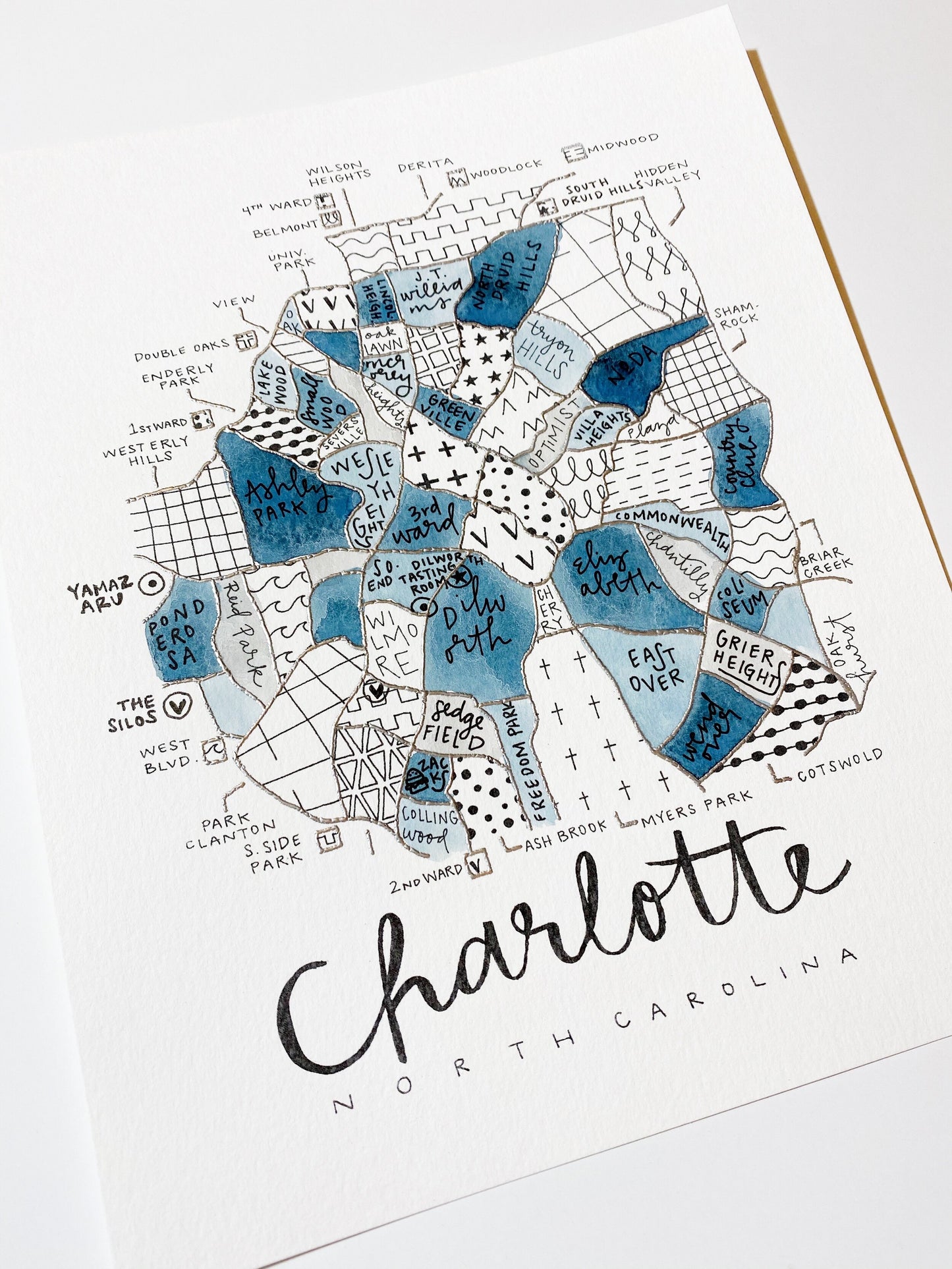 Hand Painted Charlotte, NC Map