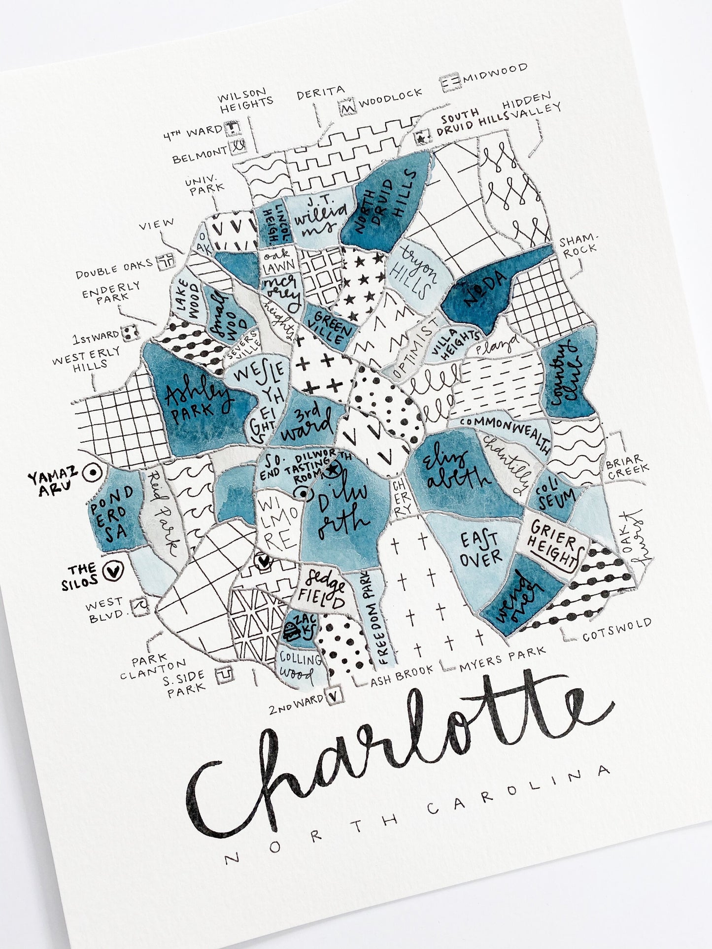 Hand Painted Charlotte, NC Map