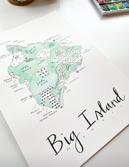 Hand Painted Big Island, HI Map