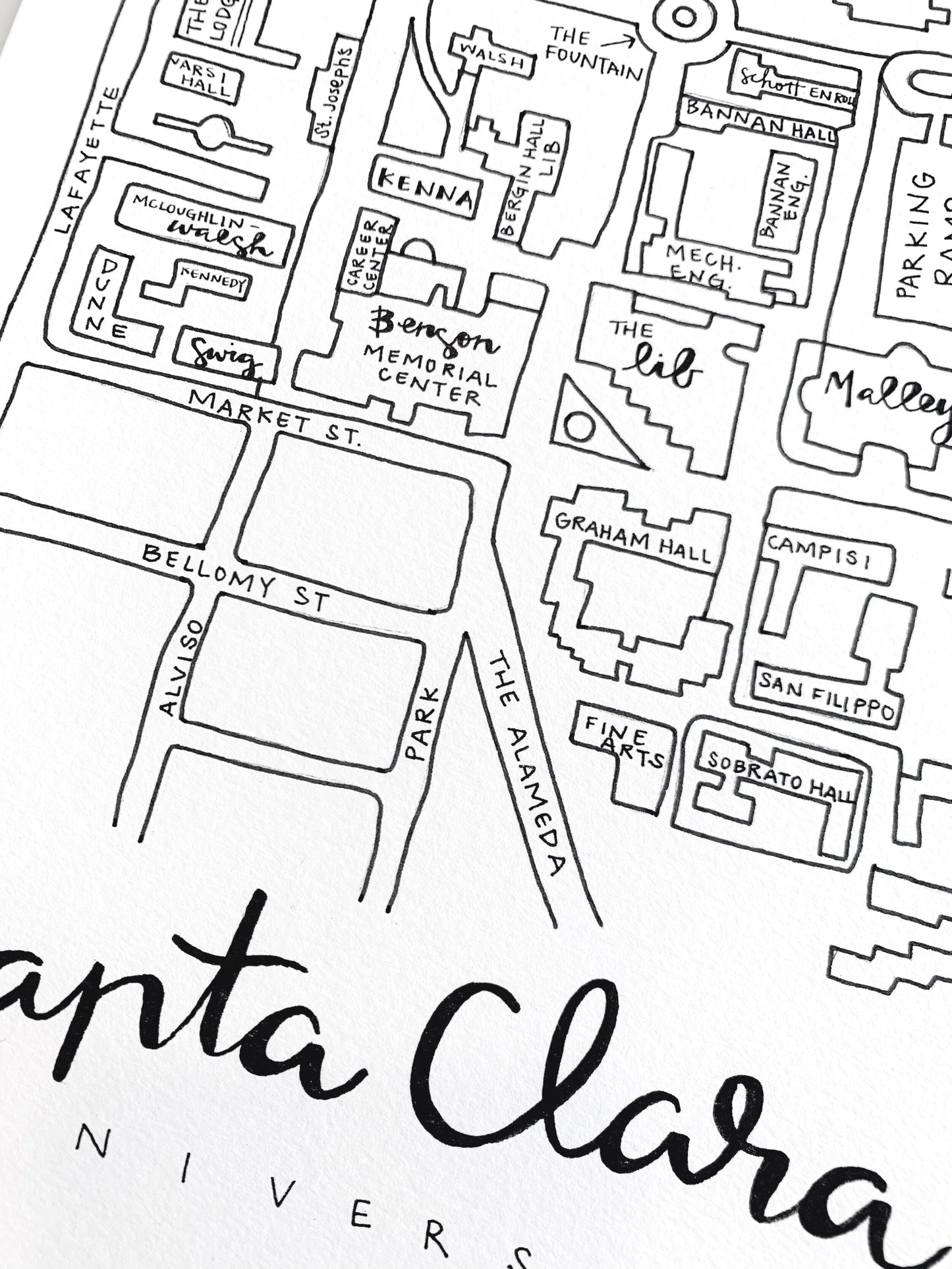 Santa Clara University Campus Map Print (Pre-2020)