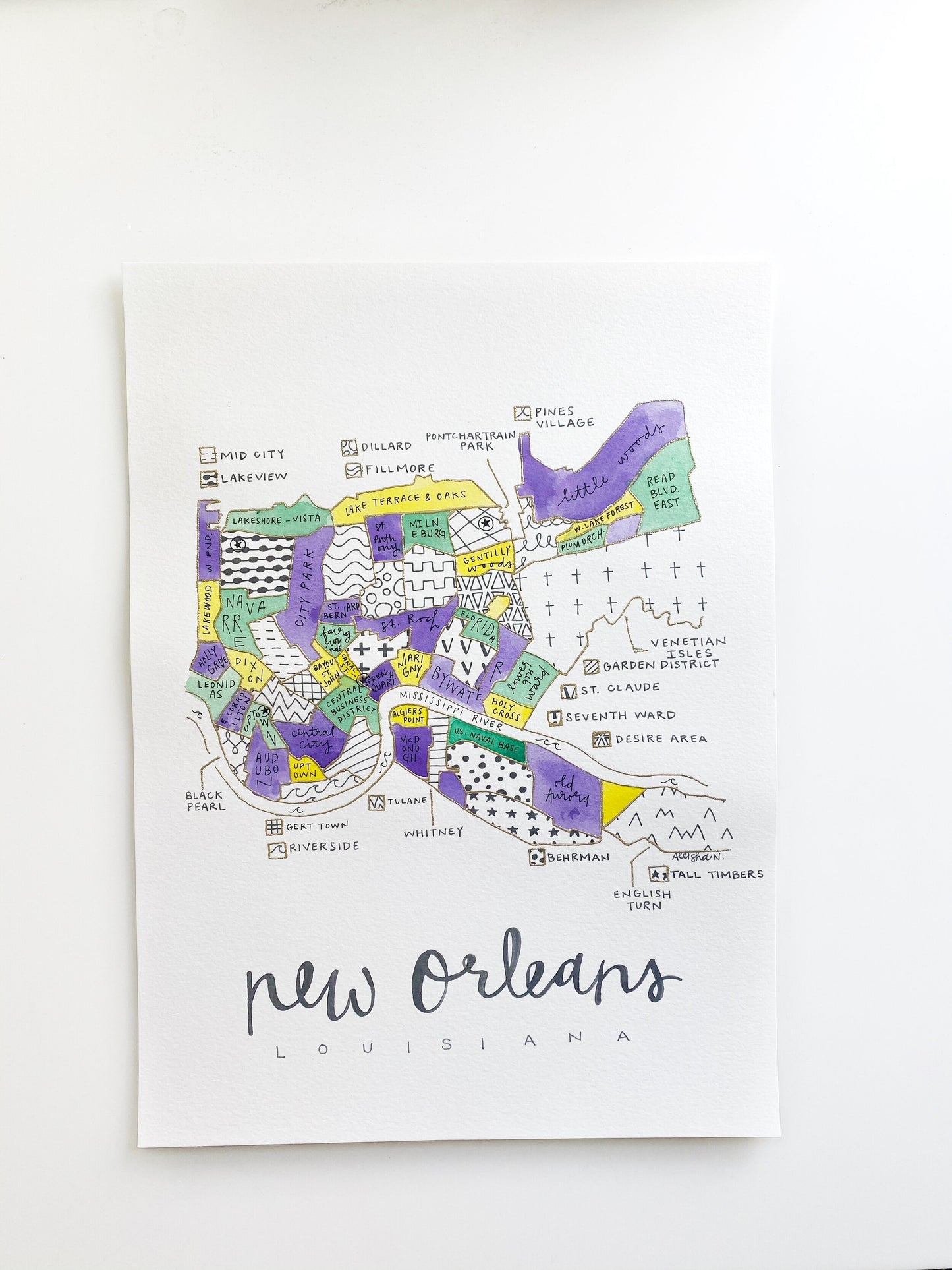 Hand Painted New Orleans Map