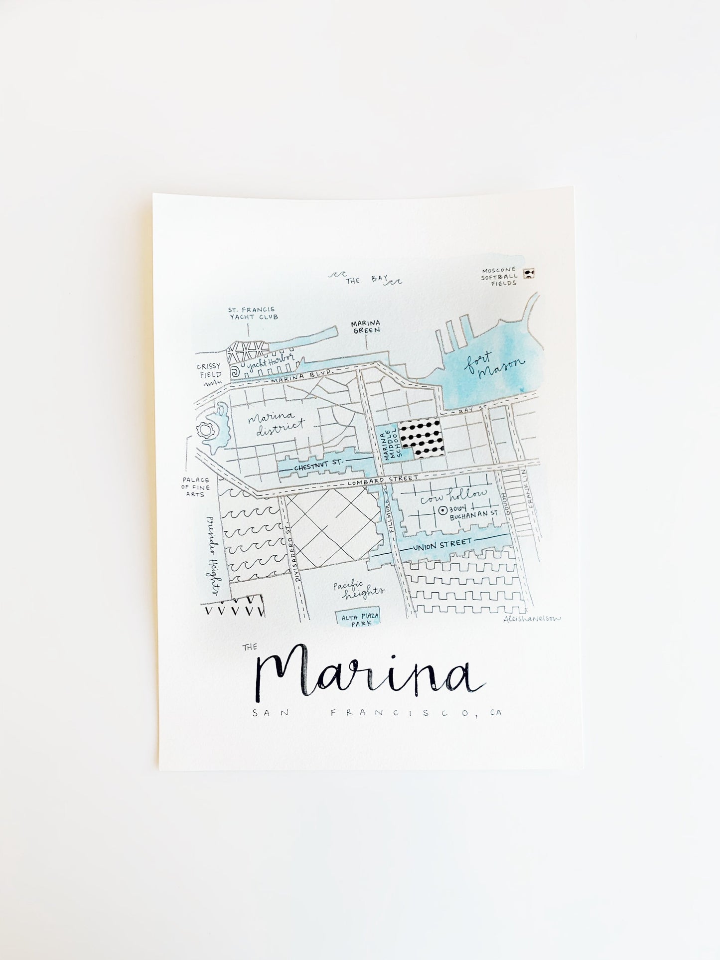 Hand Painted Marina District, San Francisco Map