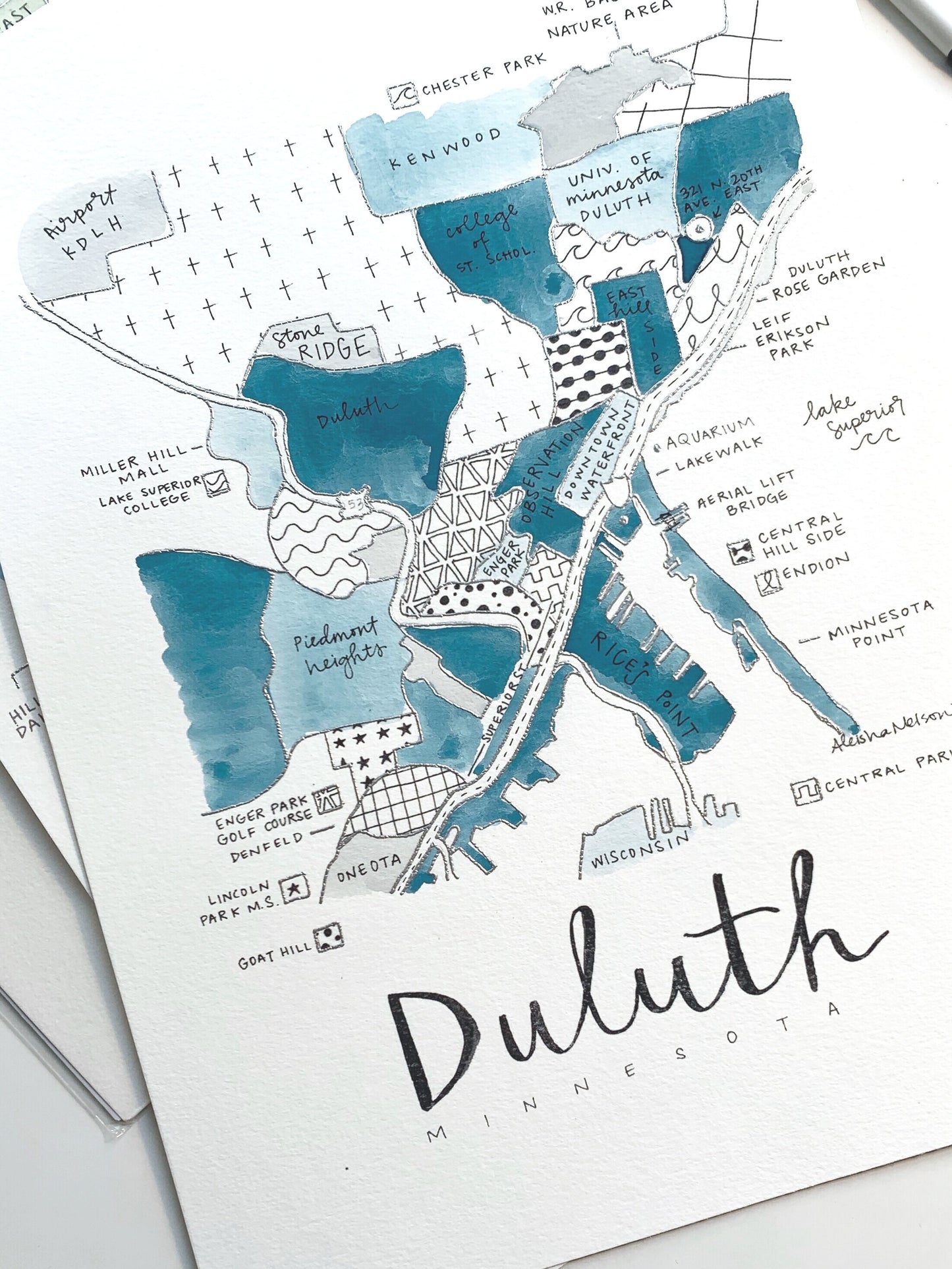 Hand Painted Duluth, MN Map