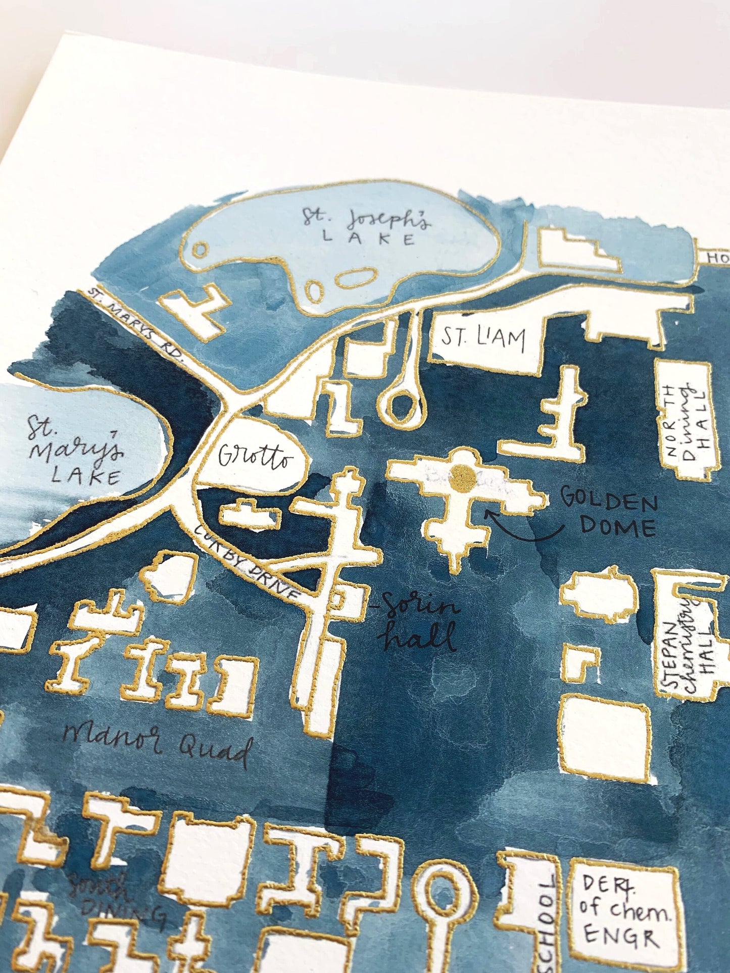 Hand Painted University of Notre Dame Campus Map