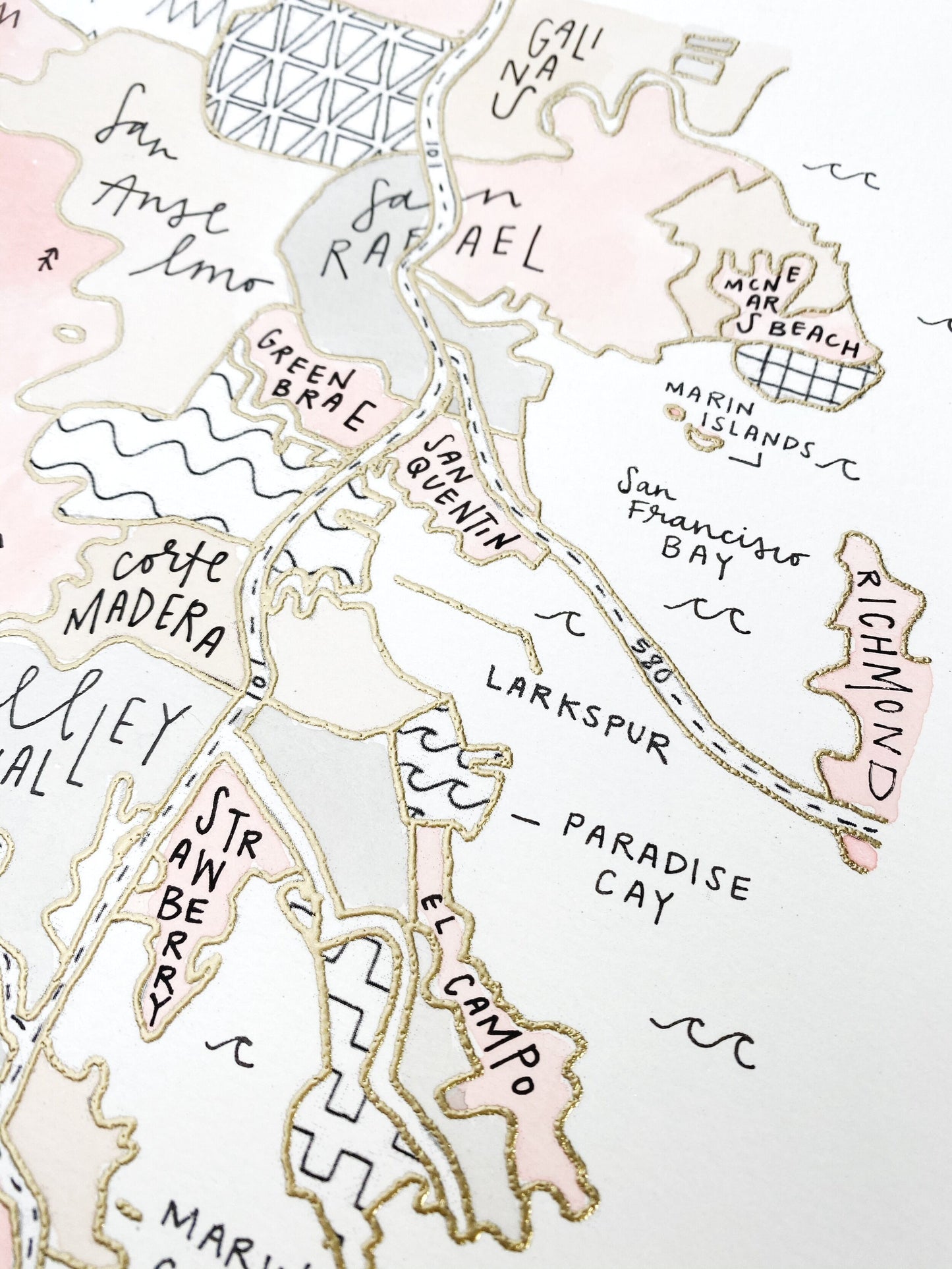 Hand Painted Marin County, CA Map