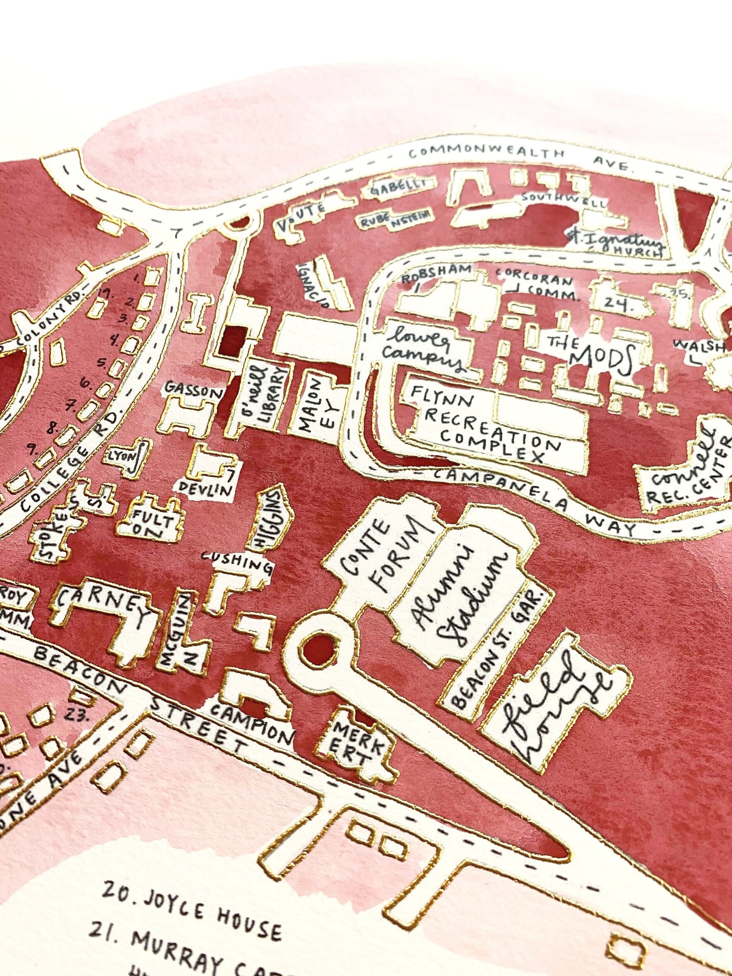 Hand Painted Boston College Campus Map