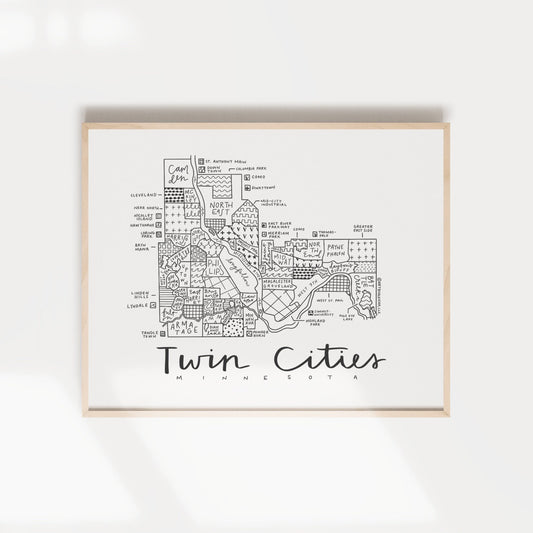Twin Cities, MN Neighborhood Map Print (Minneapolis + Saint Paul)
