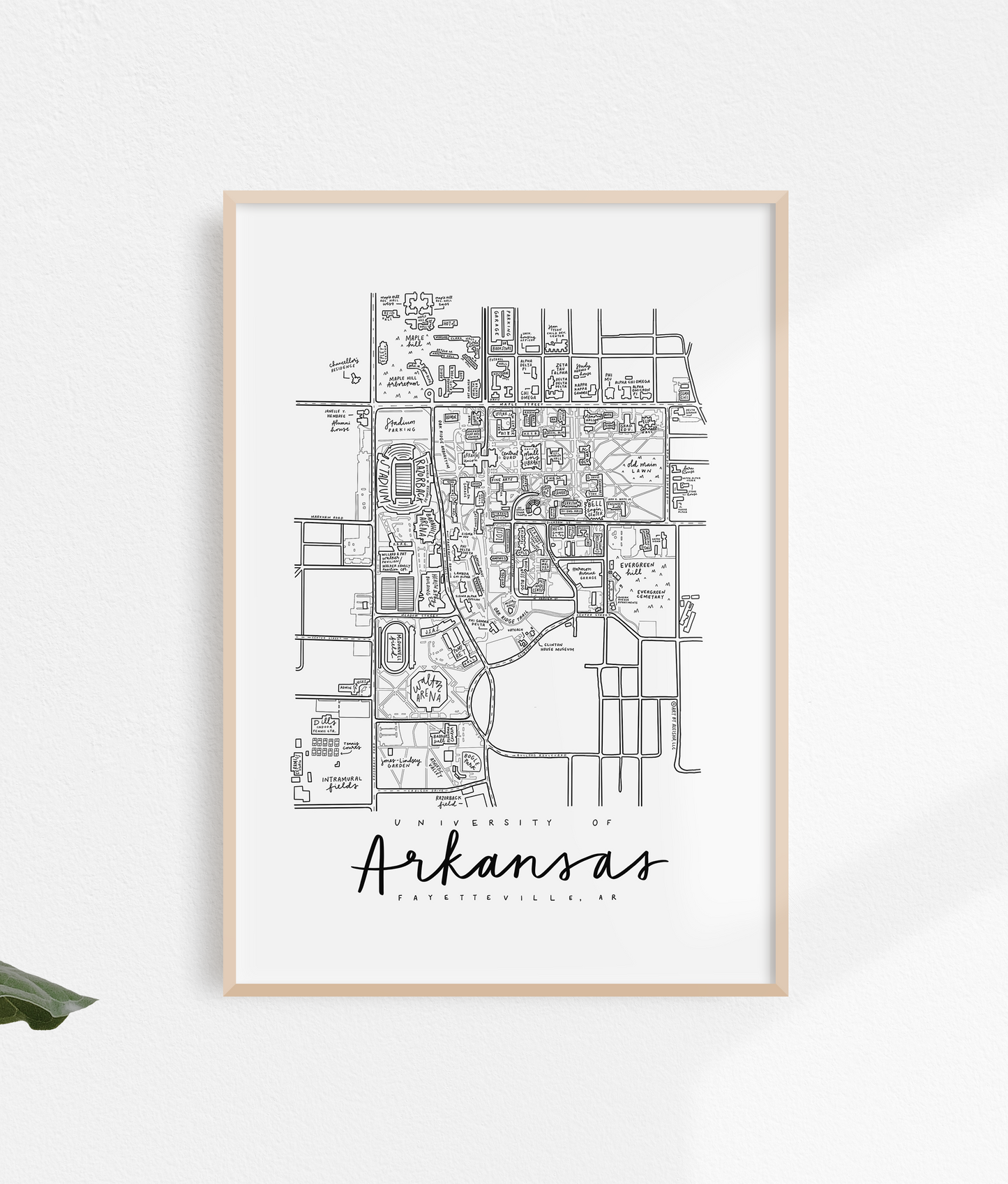 University of Arkansas Campus Map Print