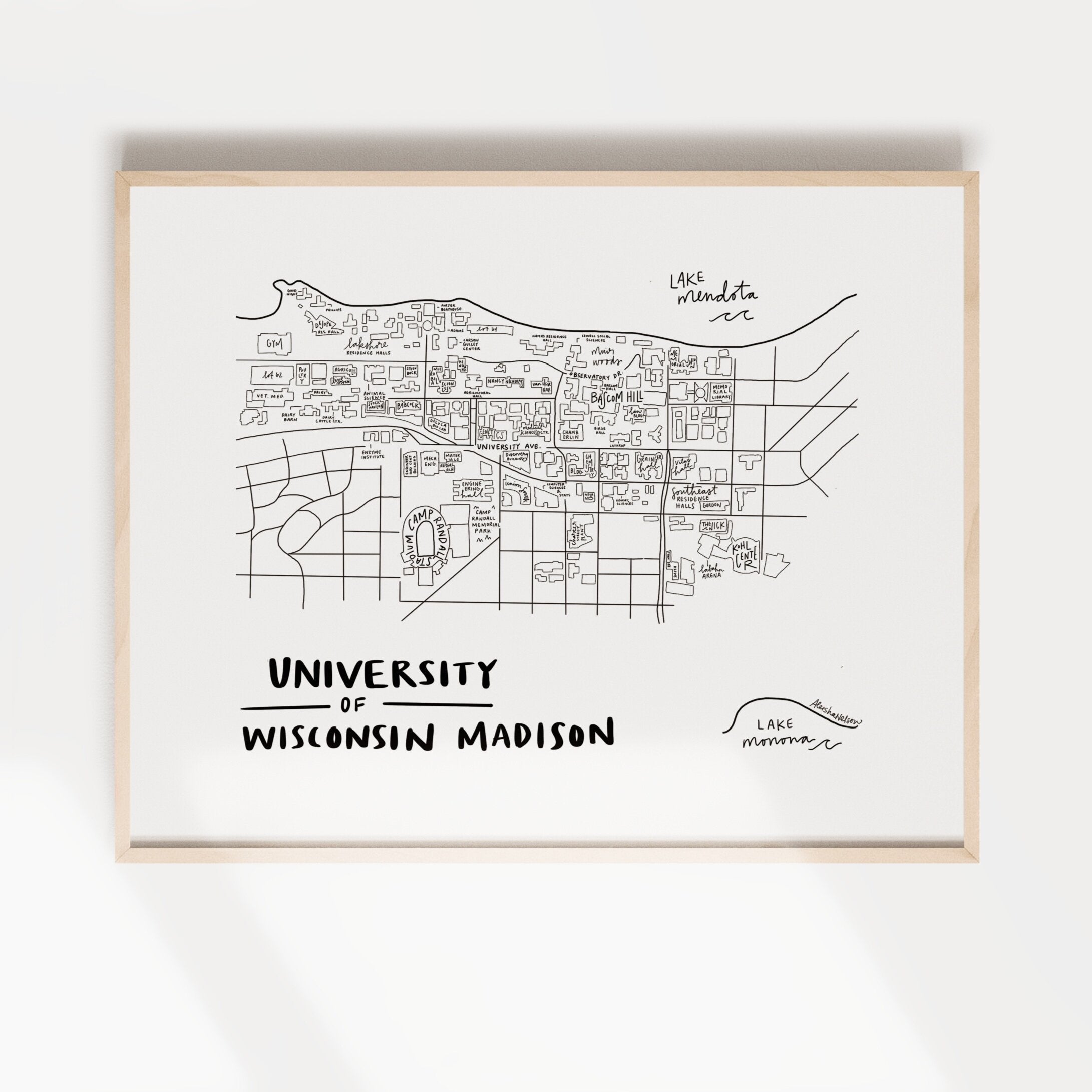 Wisconsin University Map University of Wisconsin Madison Campus Map Print – (BY) ALEISHA