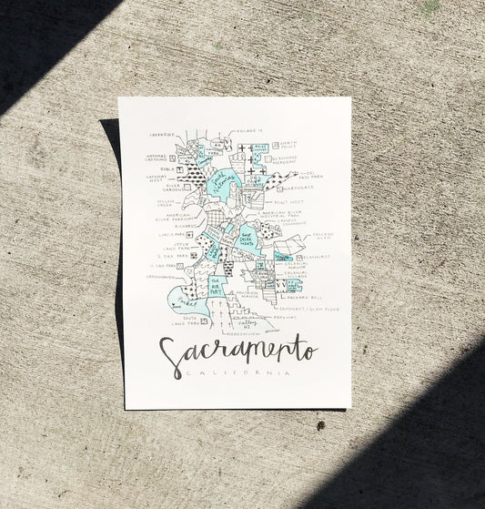 Hand Painted Sacramento Map