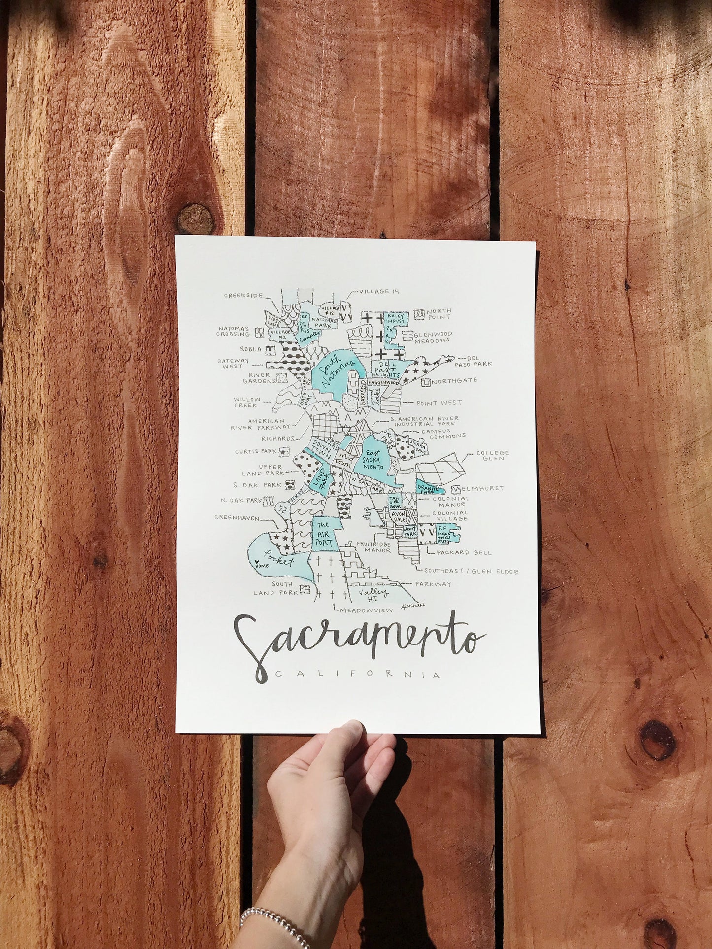 Hand Painted Sacramento Map